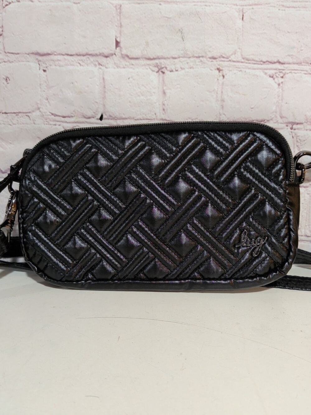 LUG Coupe XL- Mettalic Black Convertible Crossbody Bag Quilted Belt Bag NWOT